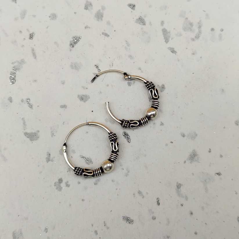 Handmade 925 Sterling Silver Artisan Hoop Earrings Ethnic Design