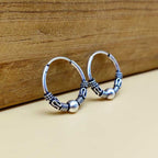 Handmade 925 Sterling Silver Artisan Hoop Earrings Ethnic Design