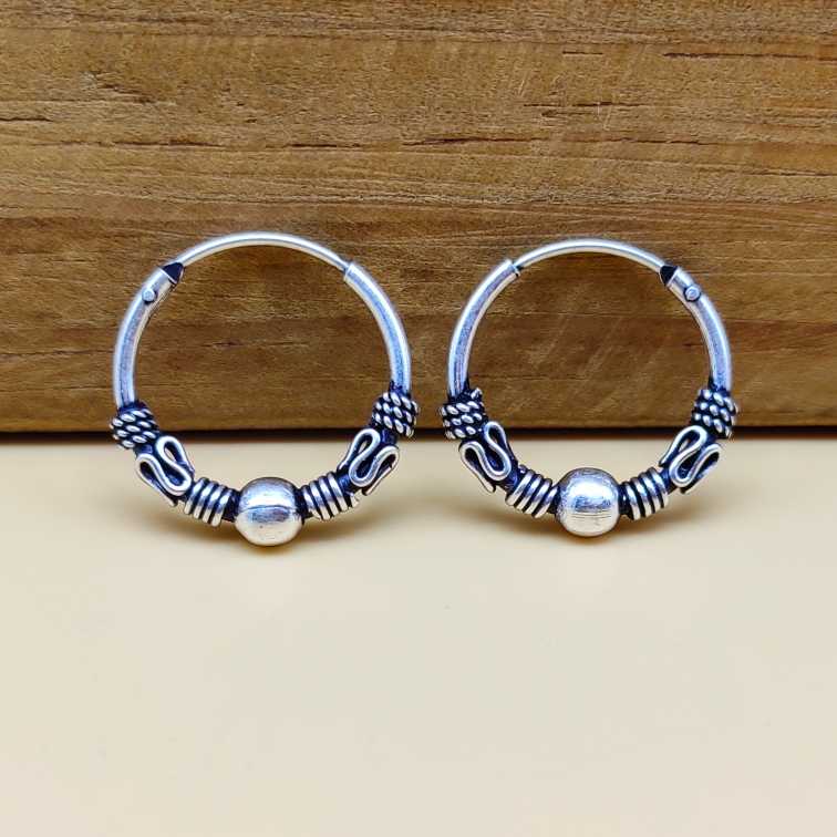 Handmade 925 Sterling Silver Artisan Hoop Earrings Ethnic Design