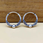 Handmade 925 Sterling Silver Artisan Hoop Earrings Ethnic Design