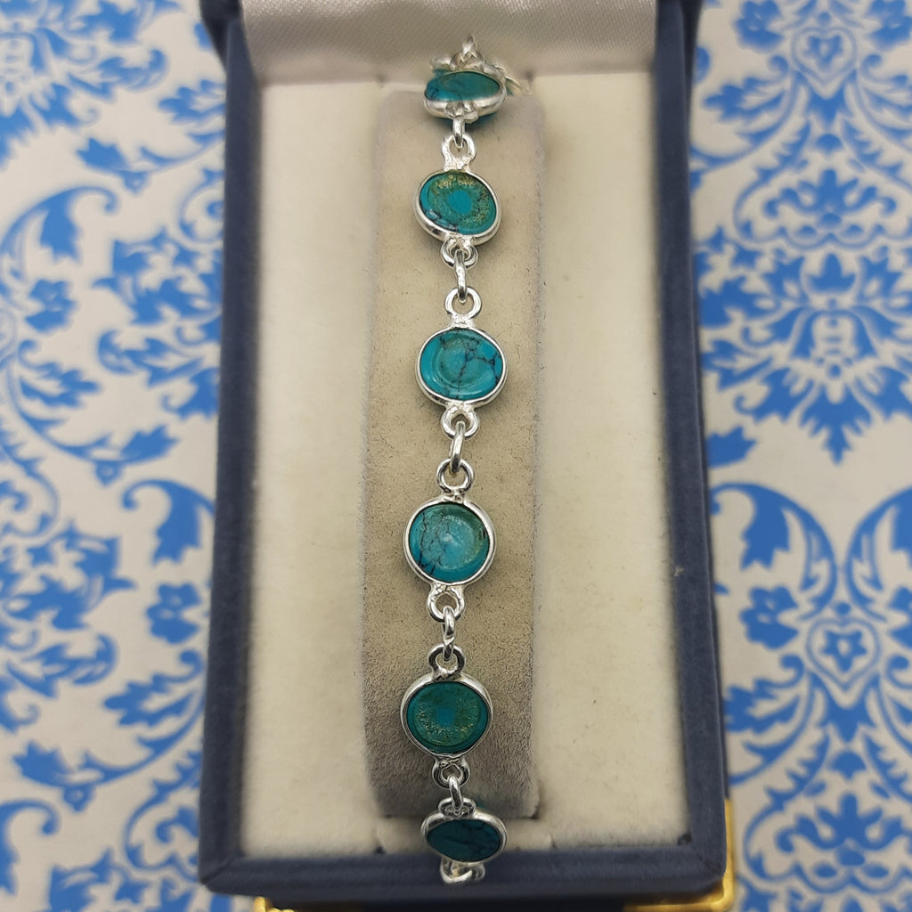 925 Sterling Silver Tibetan Turquoise Bracelet Handmade Minimal Link Design