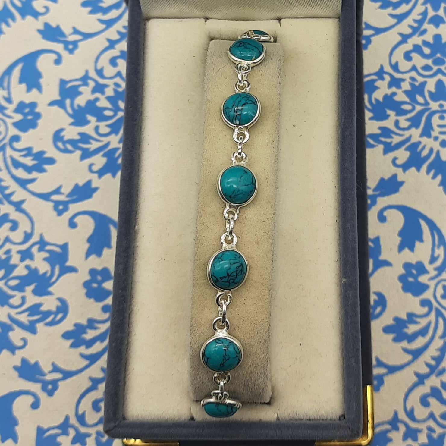 925 Sterling Silver Tibetan Turquoise Bracelet Handmade Minimal Link Design
