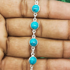 925 Sterling Silver Tibetan Turquoise Bracelet Handmade Minimal Link Design