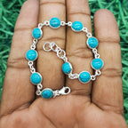925 Sterling Silver Tibetan Turquoise Bracelet Handmade Minimal Link Design