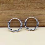 Minimalist 925 Sterling Silver Hoop Earrings with Oxidized Coil Detail