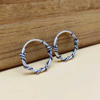 Minimalist 925 Sterling Silver Hoop Earrings with Oxidized Coil Detail