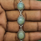 Oval Shape Chalcedony Gemstone Handmade Sterling Silver 925 Chain Bracelet