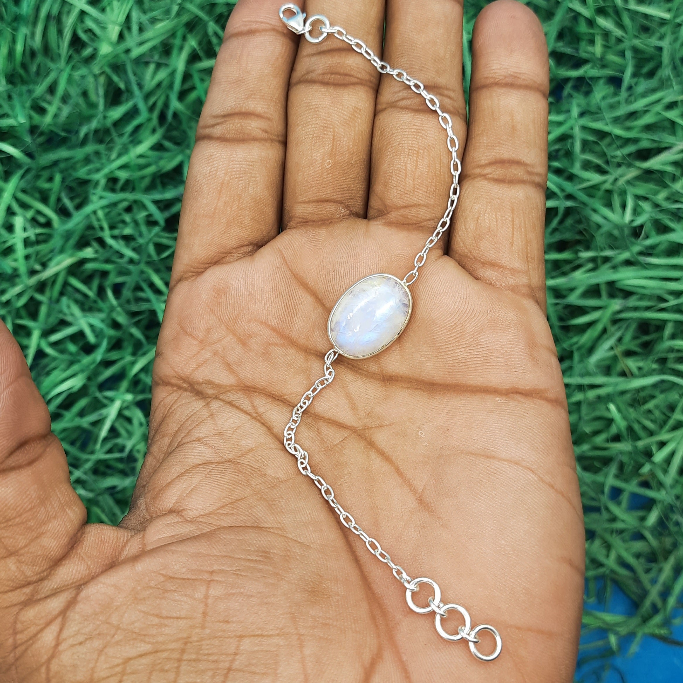 Fine Handmade 925 Sterling Silver Moonstone Bracelet Elegant Gemstone Jewelry