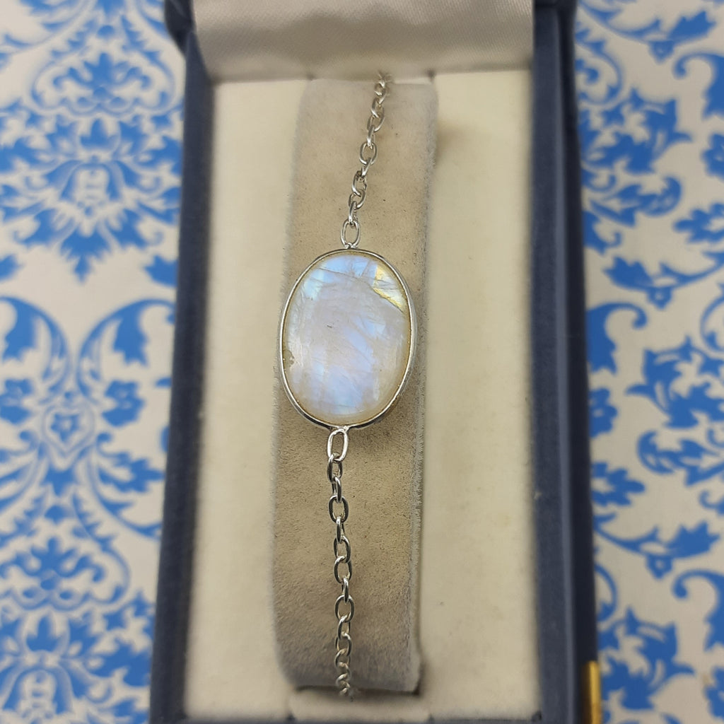 Fine Handmade 925 Sterling Silver Moonstone Bracelet Elegant Gemstone Jewelry