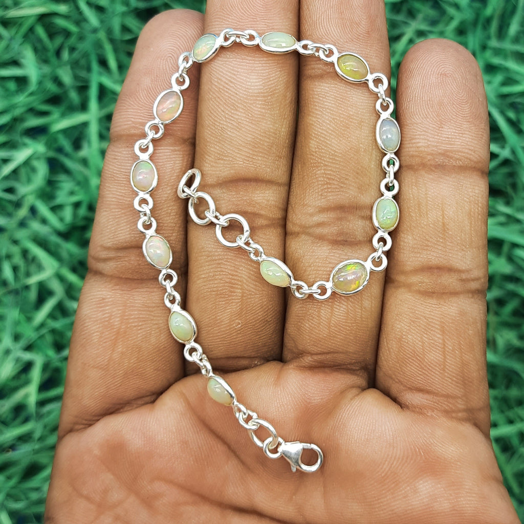 AAA Quality Opal Gemstone Bracelet In 925 Silver