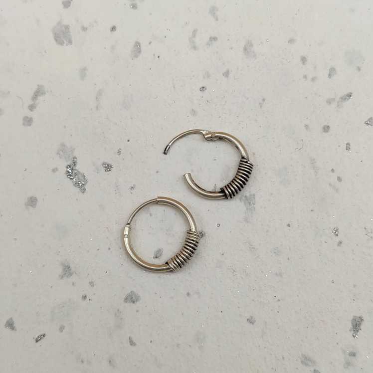 925 Sterling Silver Oxidized Hoop Earrings with Wrapped Wire Design