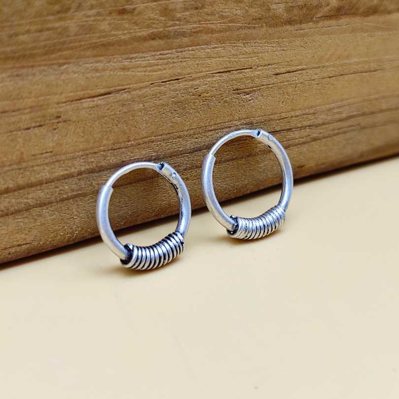 925 Sterling Silver Oxidized Hoop Earrings with Wrapped Wire Design