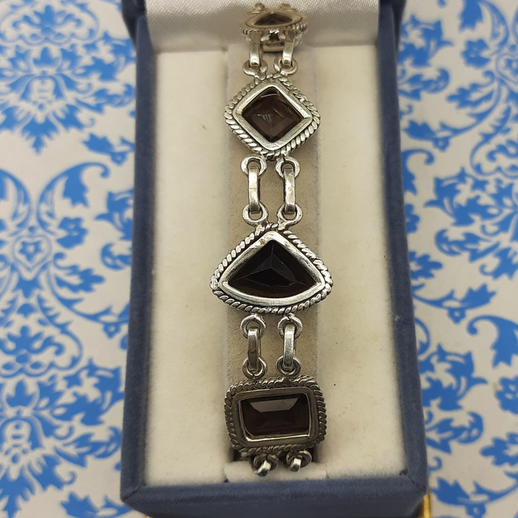 Elegant Handmade Sterling Silver 925 Faceted Smokey Quartz Bracelet Fine Gemstone Jewelry