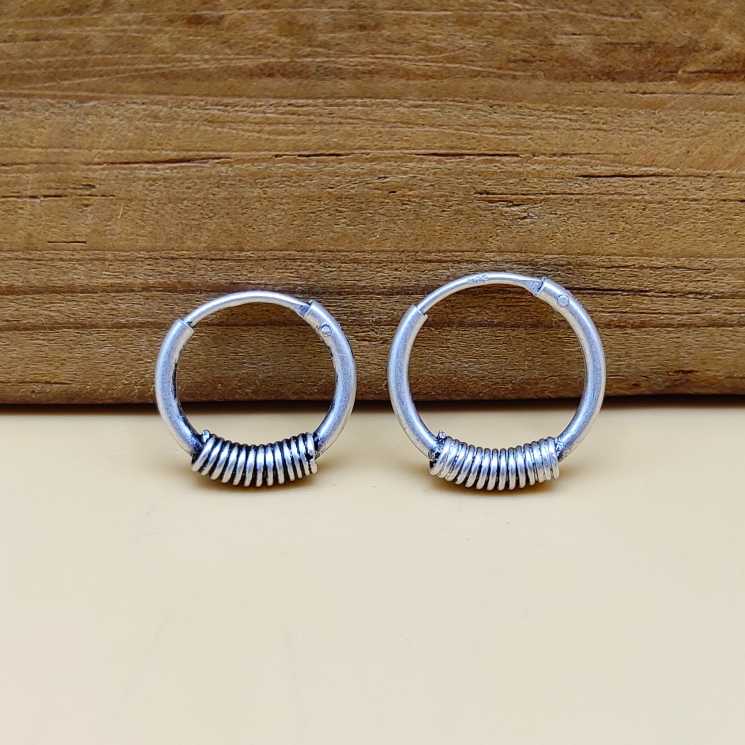 925 Sterling Silver Oxidized Hoop Earrings with Wrapped Wire Design