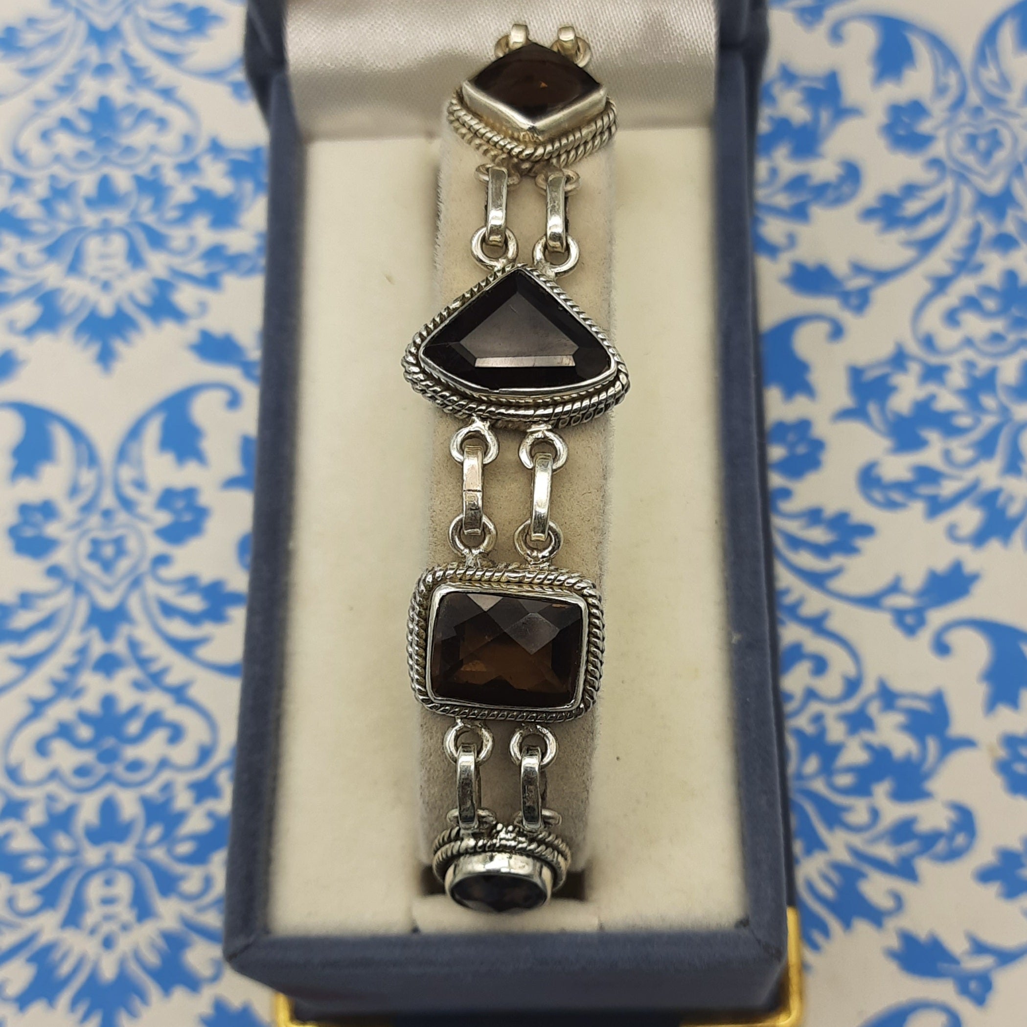 Elegant Handmade Sterling Silver 925 Faceted Smokey Quartz Bracelet Fine Gemstone Jewelry