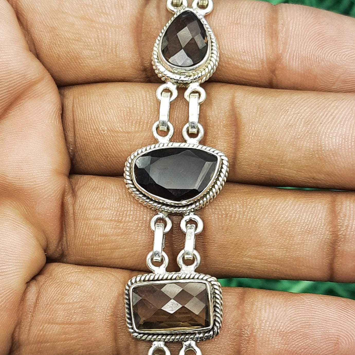 Elegant Handmade Sterling Silver 925 Faceted Smokey Quartz Bracelet Fine Gemstone Jewelry