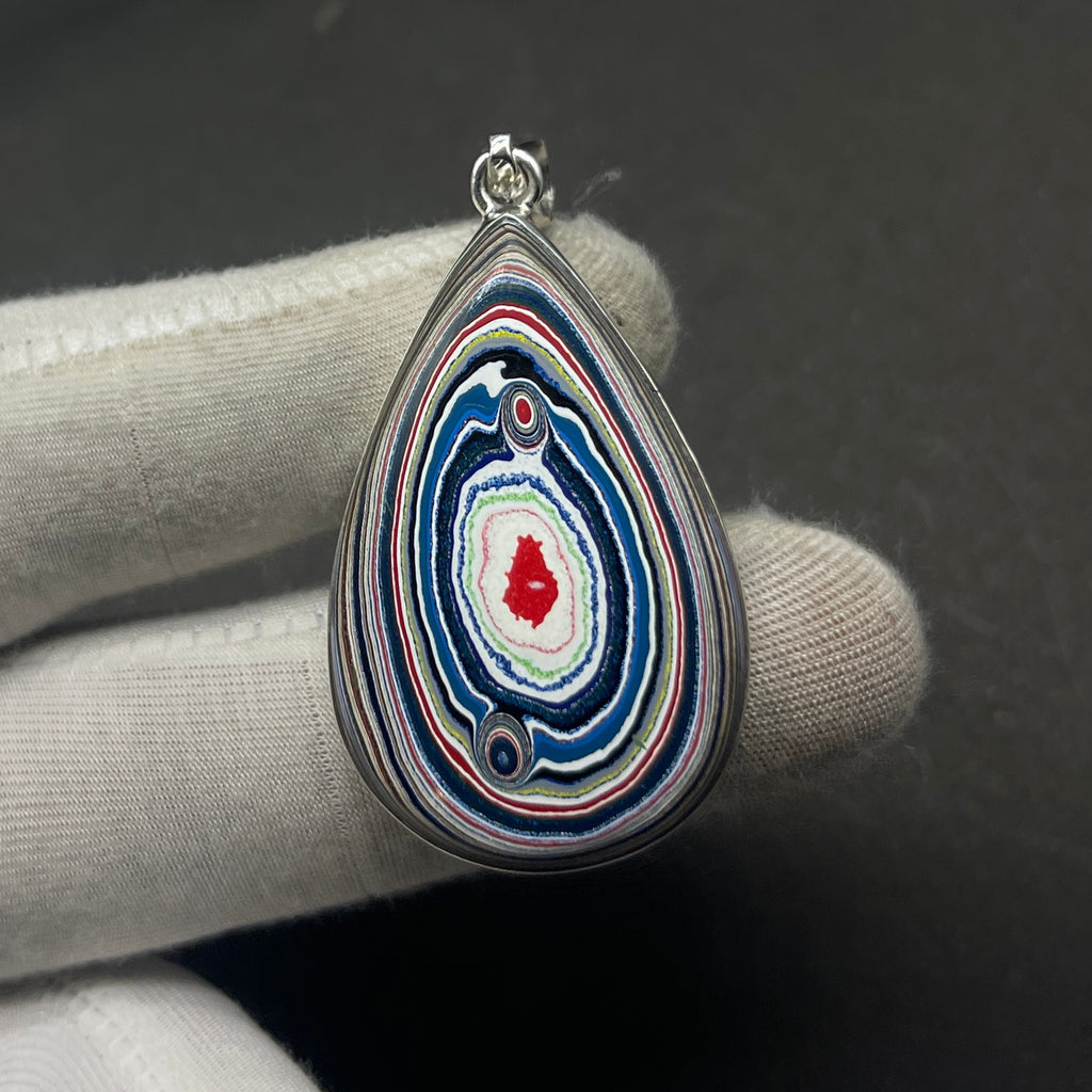 Fordite Drop Shape 925 Silver Boho Pendant Necklace