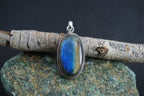 Oval Blue Flash Labradorite 925 Silver Pendant Boho Jewelry