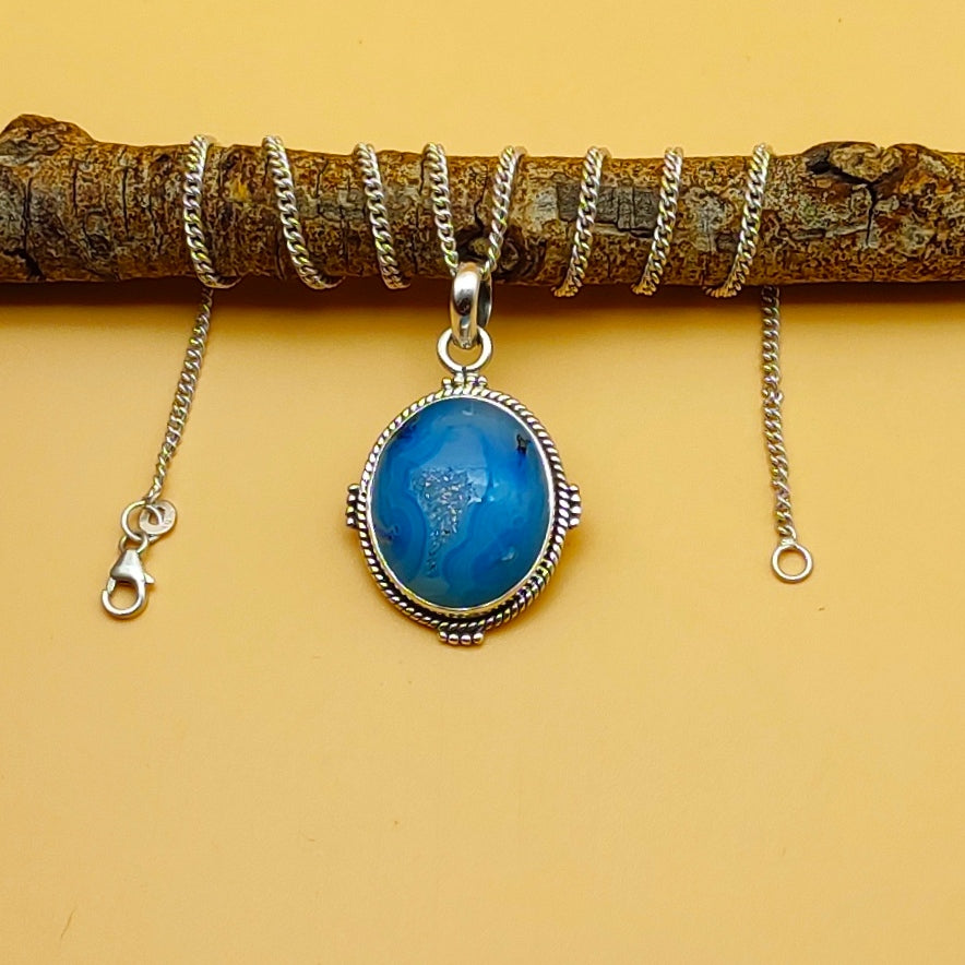 Titanium Druzy 925 Silver Pendant Nepali Design Gift