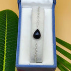 Fine Dainty Black Onyz Drop Silver Chain Bracelet