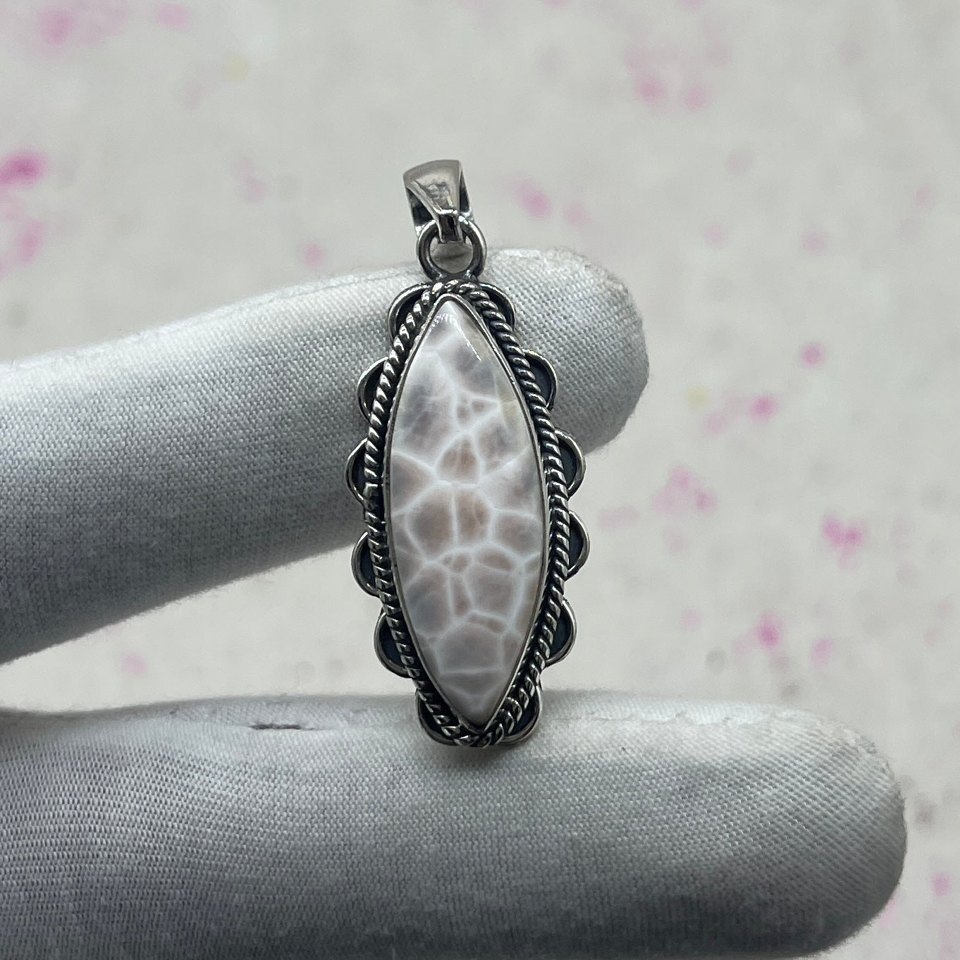 Pink Larimar 925 Sterling Silver Pendant – Handmade Bohemian Jewelry