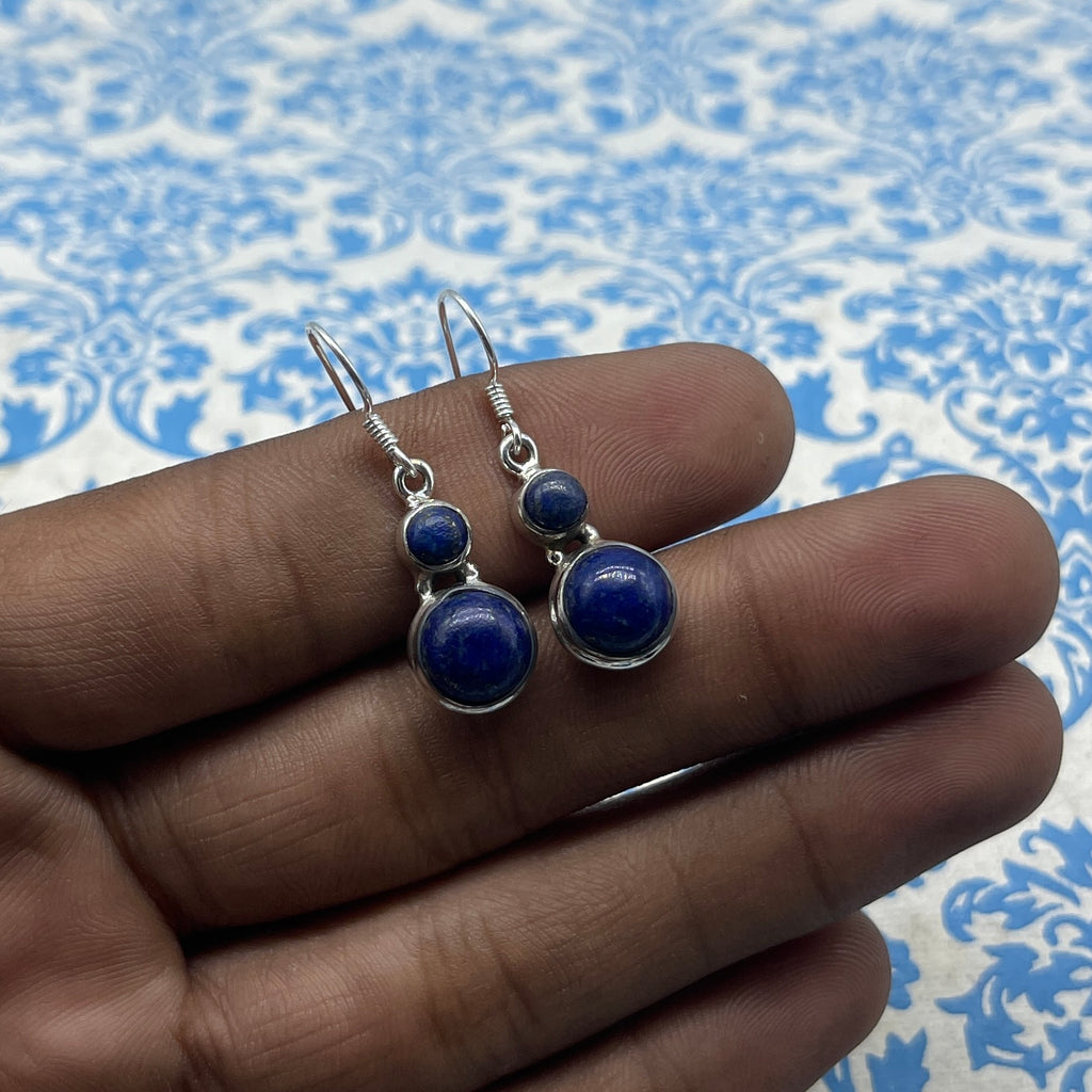 Elegant Handmade Lapis Lazuli Earrings – Round Shape Sterling Silver Jewelry