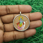 Krishna with Cow Hand-Painted Pendant in 925 Sterling Silver – Sacred Gau Krishna Art