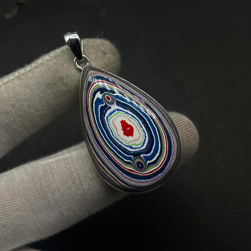 Fordite Drop Shape 925 Silver Boho Pendant Necklace