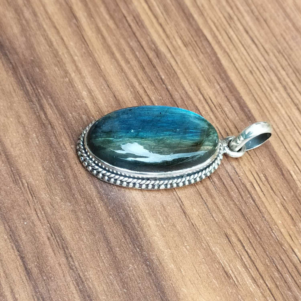 Oval Blue Flash Labradorite 925 Silver Pendant Boho Jewelry