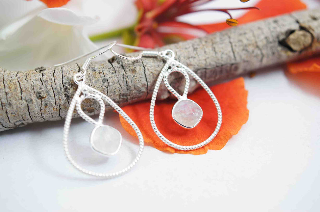 Fine 925 Sterling Silver Moonstone  Earrings