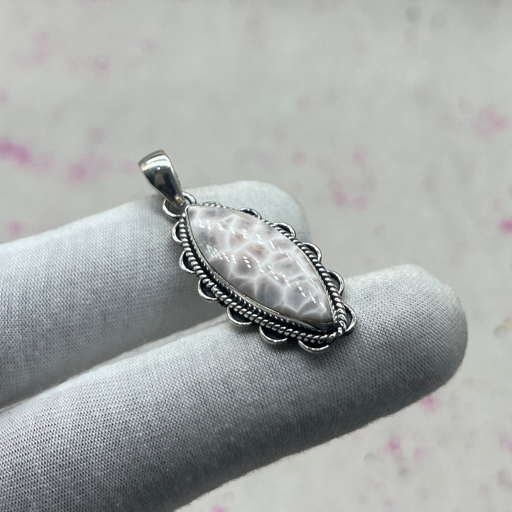 Pink Larimar 925 Sterling Silver Pendant – Handmade Bohemian Jewelry