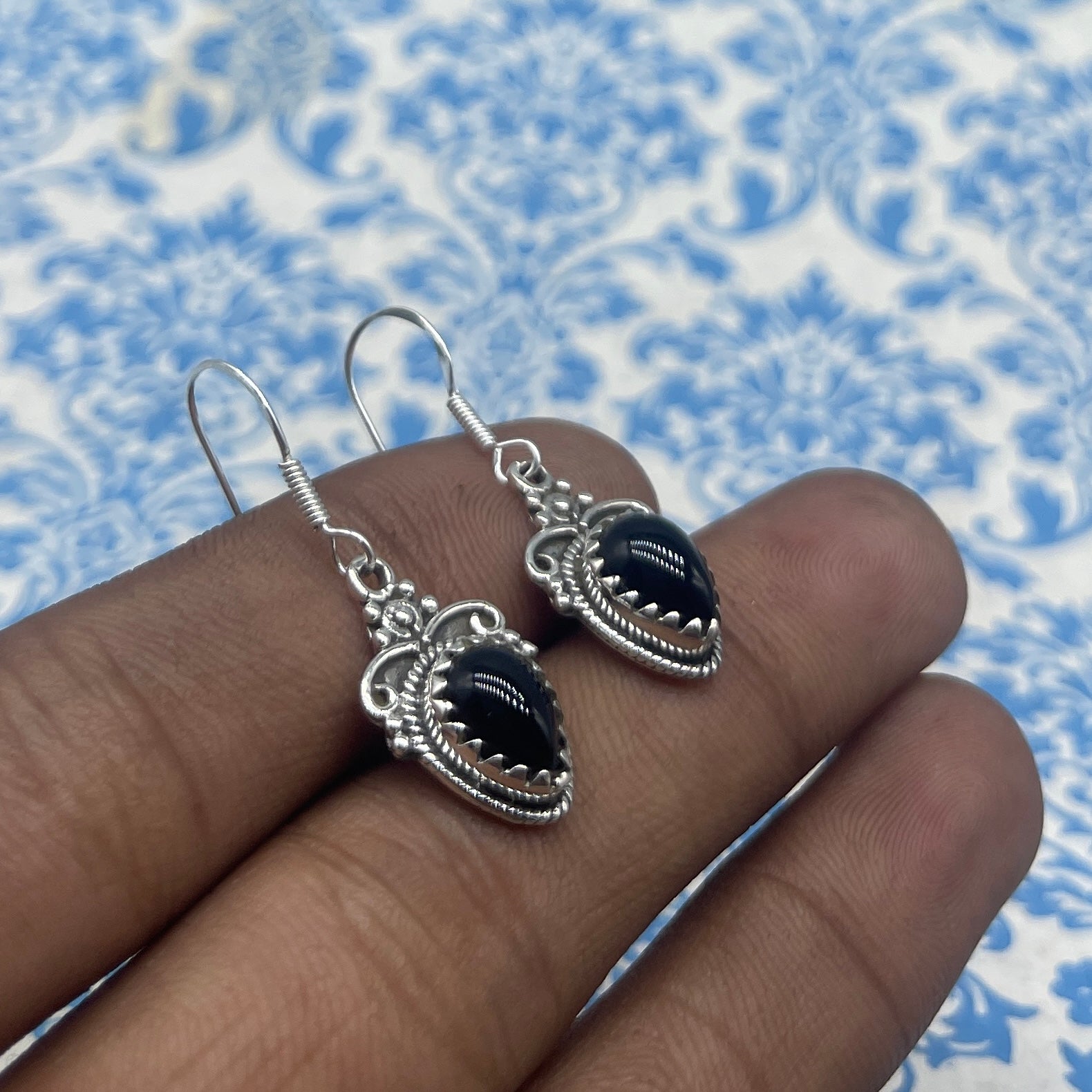 Black Onyx Dangle Earrings in 925 Silver – Classic Bold Stone Jewelry