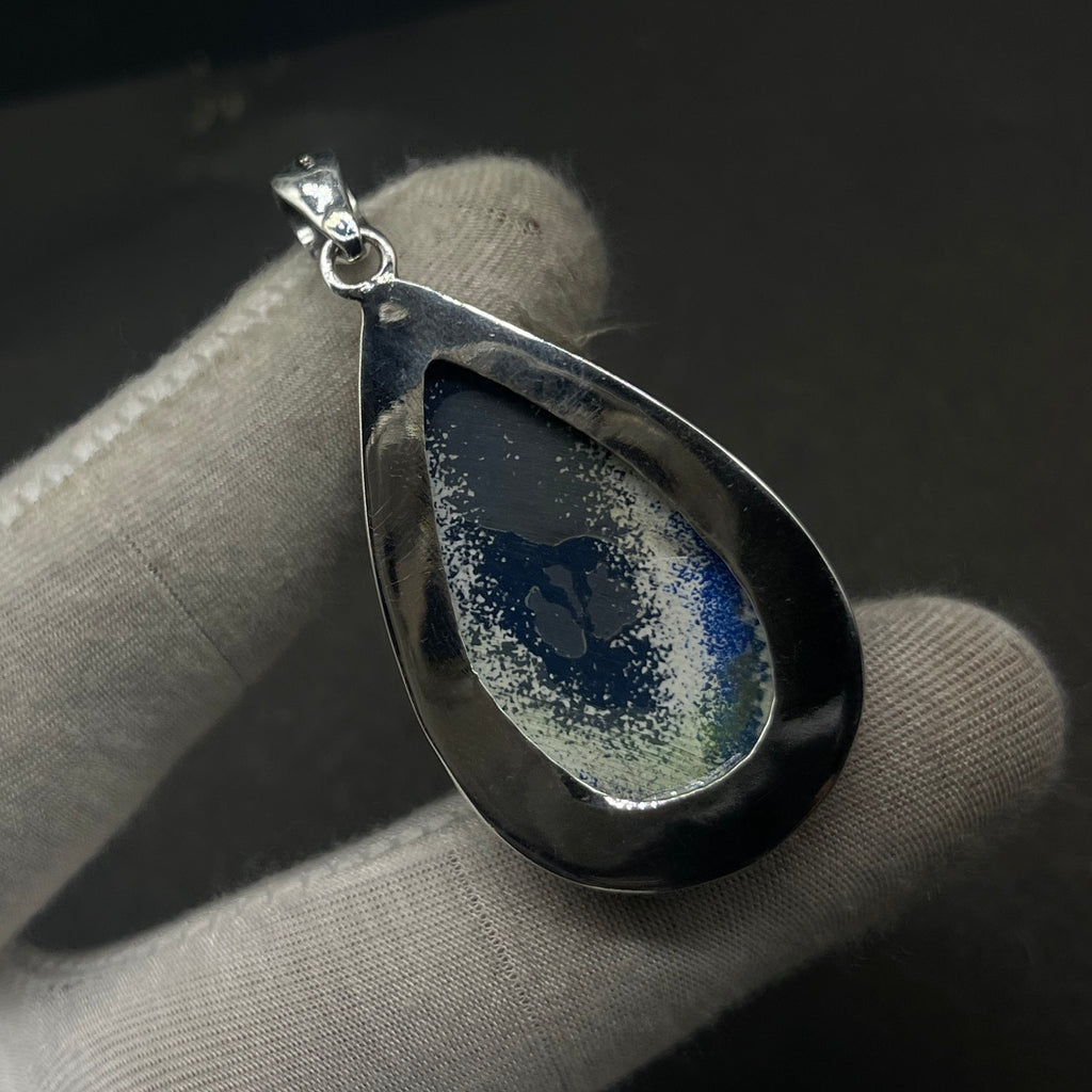 Fordite Drop Shape 925 Silver Boho Pendant Necklace