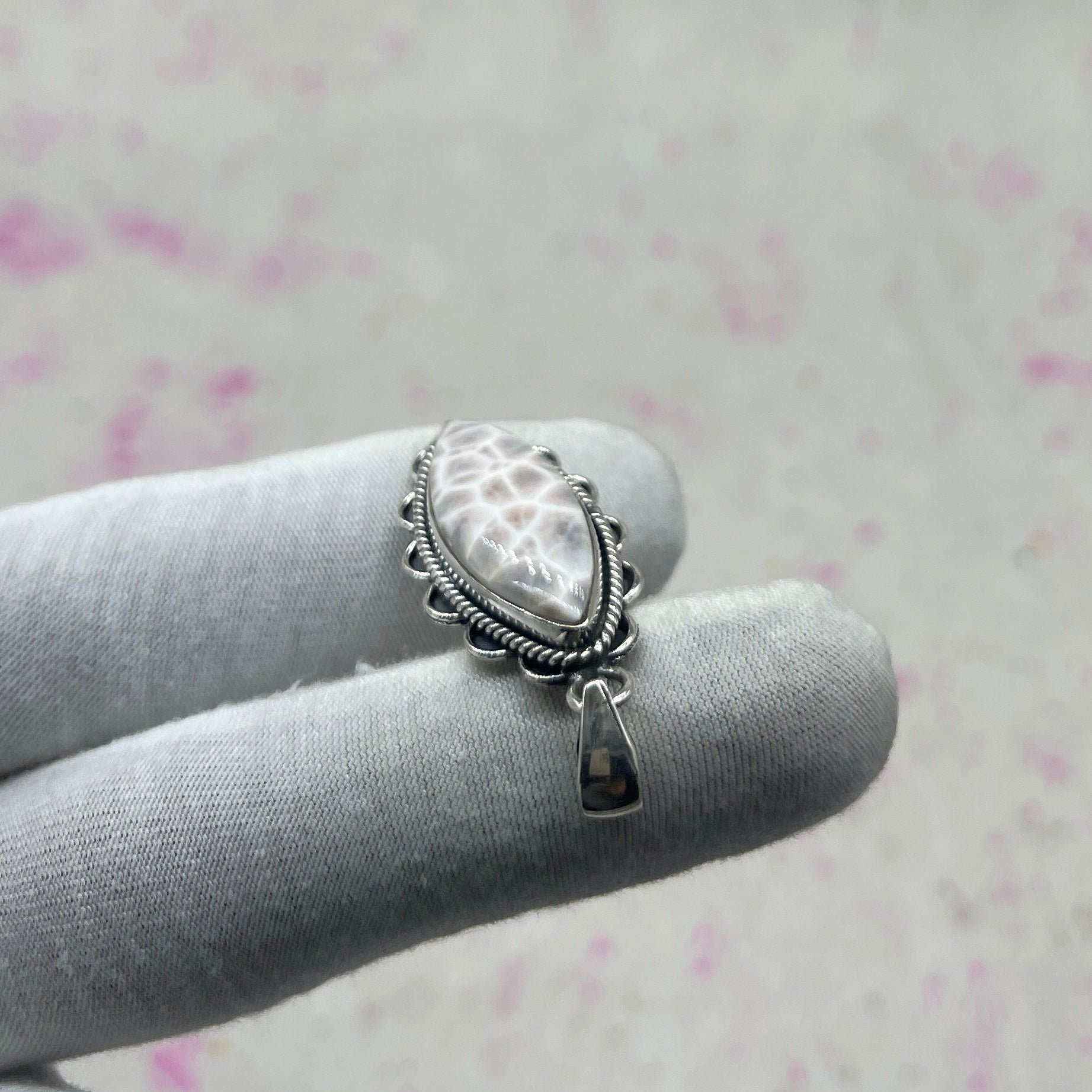 Pink Larimar 925 Sterling Silver Pendant – Handmade Bohemian Jewelry