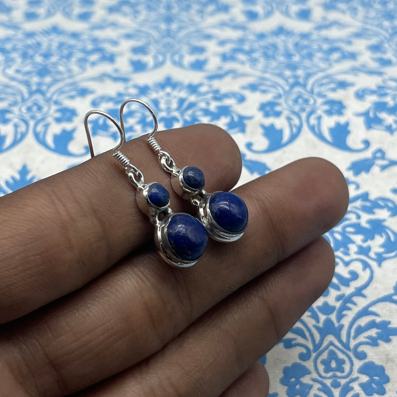 Elegant Handmade Lapis Lazuli Earrings – Round Shape Sterling Silver Jewelry