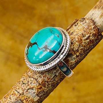 Round Shape Tibetan Firoza Gemstone 925 Sterling Silver Ring