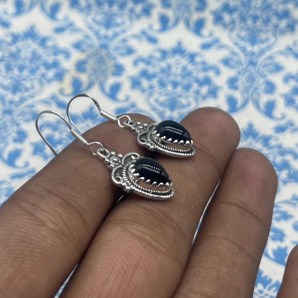 Black Onyx Dangle Earrings in 925 Silver – Classic Bold Stone Jewelry