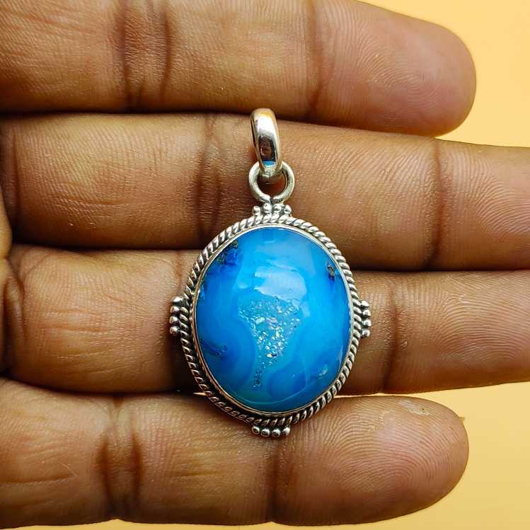 Titanium Druzy 925 Silver Pendant Nepali Design Gift
