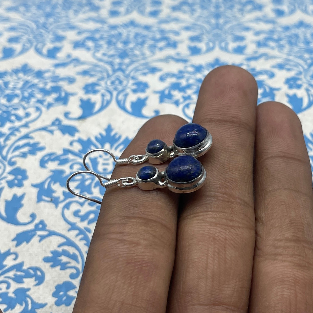 Elegant Handmade Lapis Lazuli Earrings – Round Shape Sterling Silver Jewelry