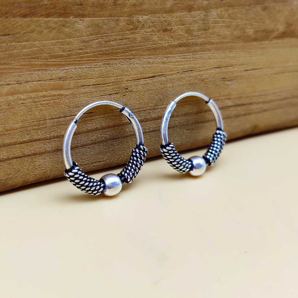 Vintage Style 925 Sterling Silver Bali Hoop Earrings for Women