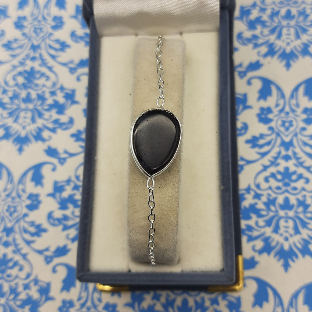 Handmade 925 Sterling Silver Black Onyx Drop Cabochon Bracelet