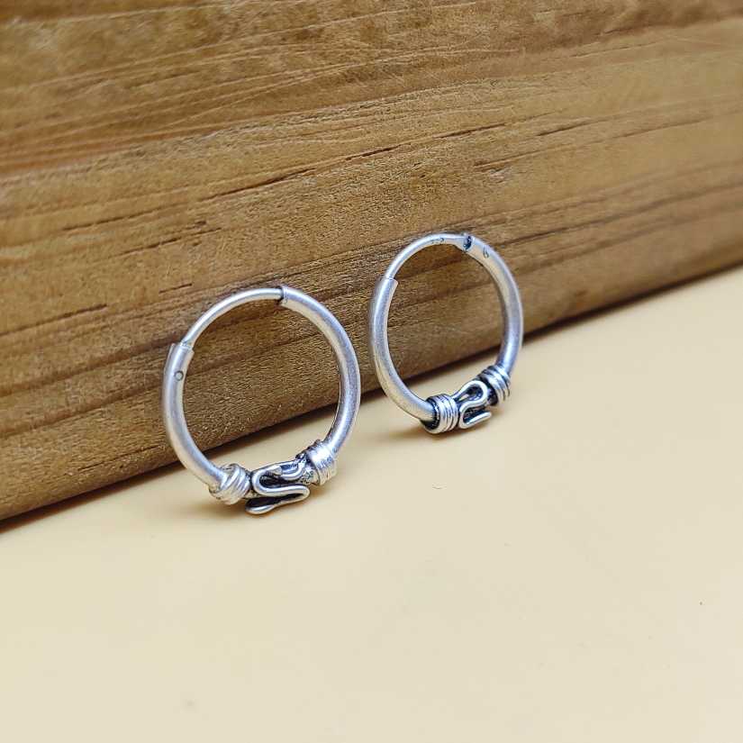 Handmade 925 Sterling Silver Artisan Hoop Earrings Ethnic Design
