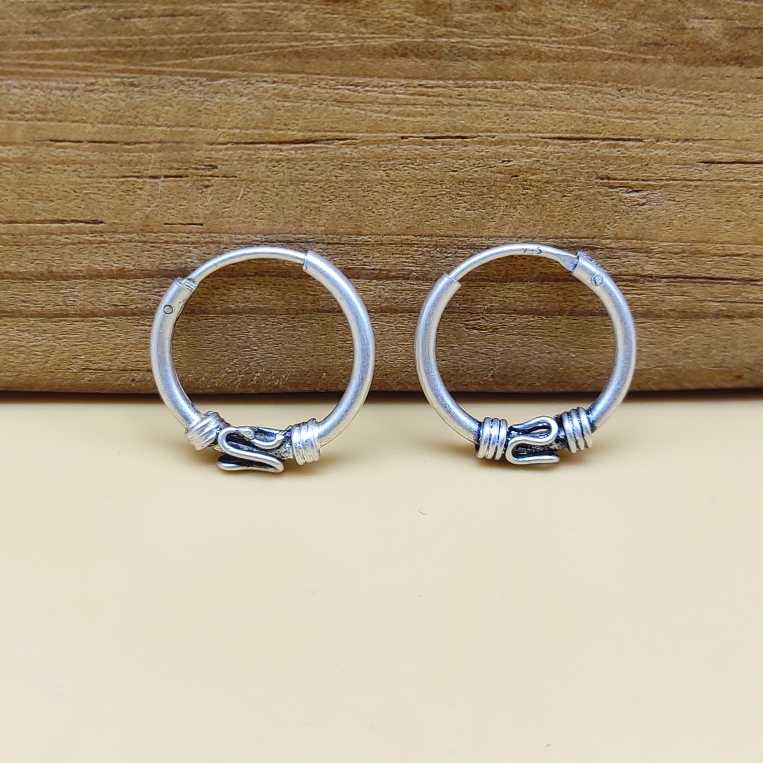 Handmade 925 Sterling Silver Artisan Hoop Earrings Ethnic Design