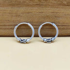 Handmade 925 Sterling Silver Artisan Hoop Earrings Ethnic Design