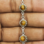 Classic Handmade 925 Sterling Silver Tiger Eye Round Bracelet Timeless Design