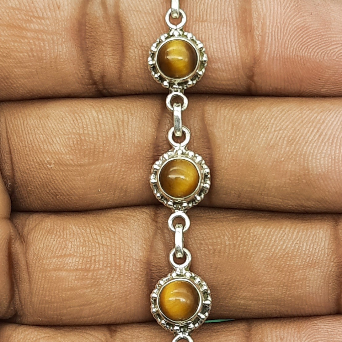 Classic Handmade 925 Sterling Silver Tiger Eye Round Bracelet Timeless Design