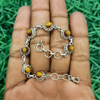 Classic Handmade 925 Sterling Silver Tiger Eye Round Bracelet Timeless Design