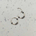 Minimalist 925 Sterling Silver Hoop Earrings with Oxidized Coil Detail