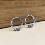Minimalist 925 Sterling Silver Hoop Earrings with Oxidized Coil Detail