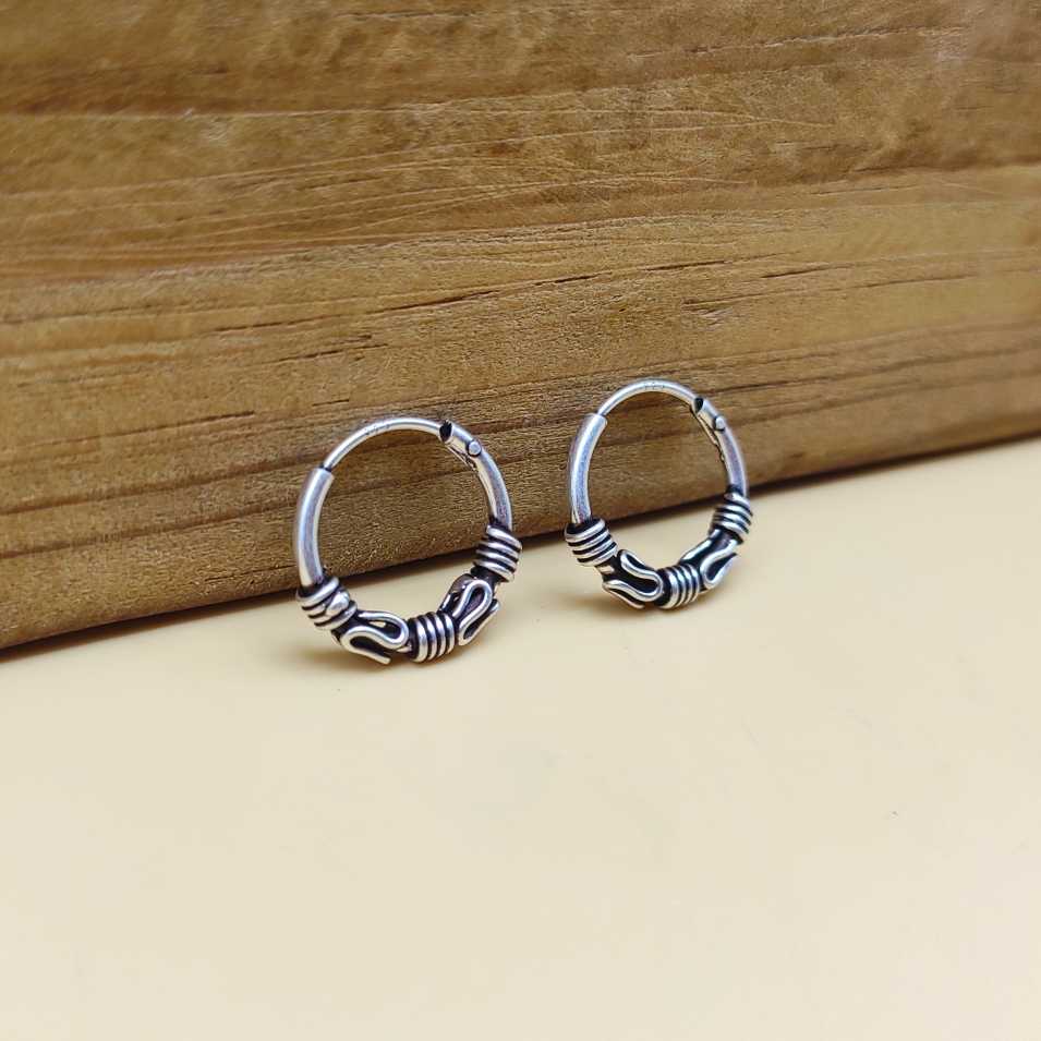 Handcrafted 925 Sterling Silver Bali Hoop Earrings Tribal Wire Wrap
